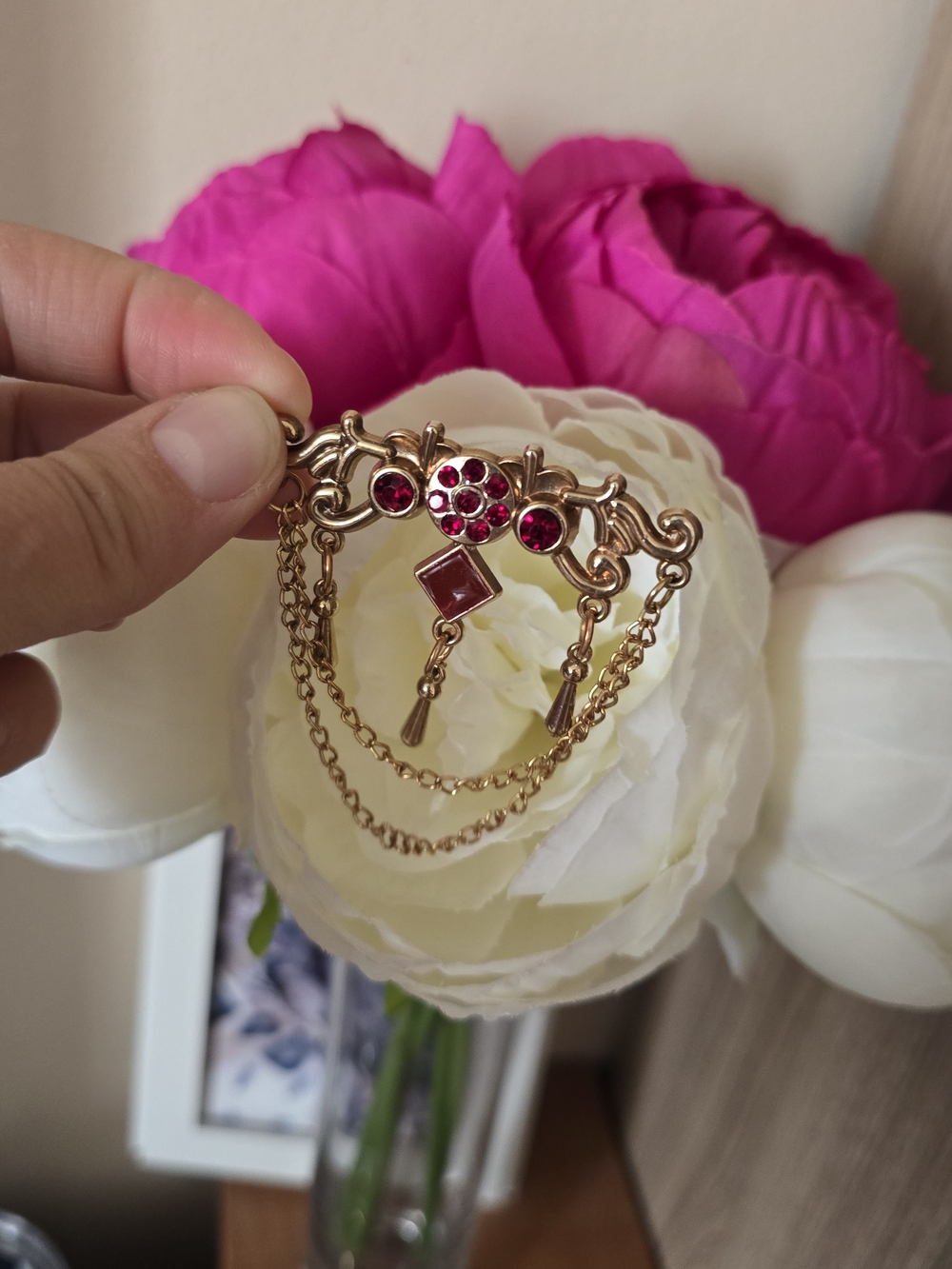 Gold-Tone Pink Stone Draped Brooch - Women's Jewelry